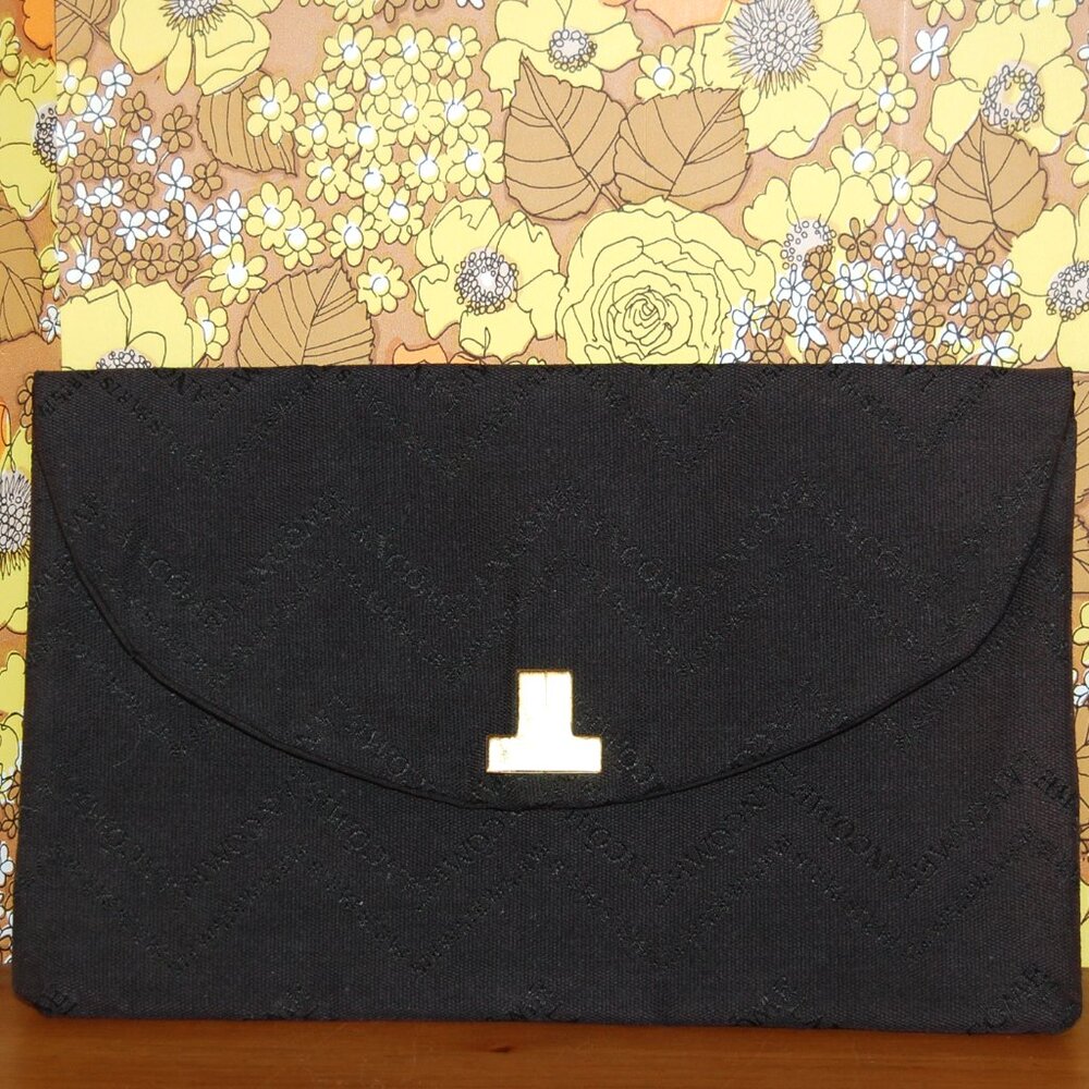 Vintage LANCÔME black CLUTCH signature fabric 60's evening hand bag
